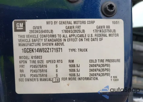 2002 Chevrolet Silverado 1500 z USA, uszkodzony, nr VIN 1GCEK14W82Z171971